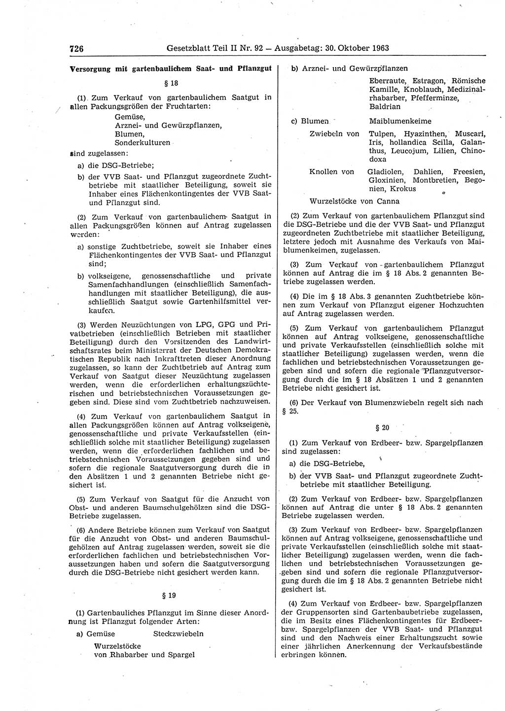 Gesetzblatt (GBl.) der Deutschen Demokratischen Republik (DDR) Teil ⅠⅠ 1963, Seite 726 (GBl. DDR ⅠⅠ 1963, S. 726)