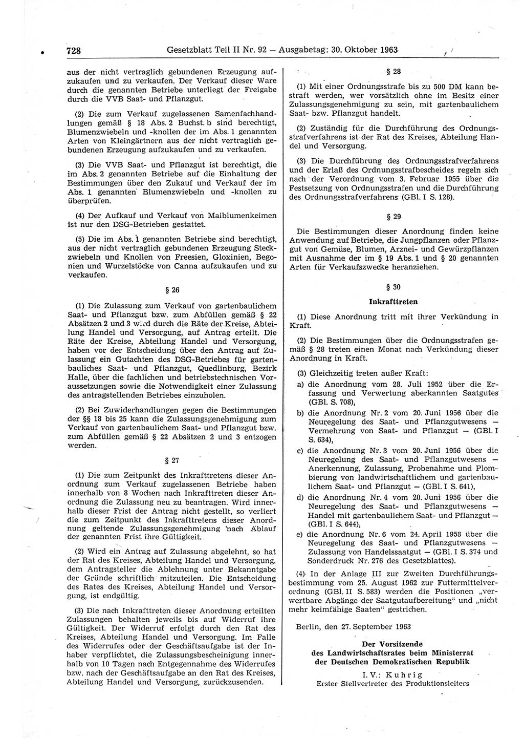Gesetzblatt (GBl.) der Deutschen Demokratischen Republik (DDR) Teil ⅠⅠ 1963, Seite 728 (GBl. DDR ⅠⅠ 1963, S. 728)
