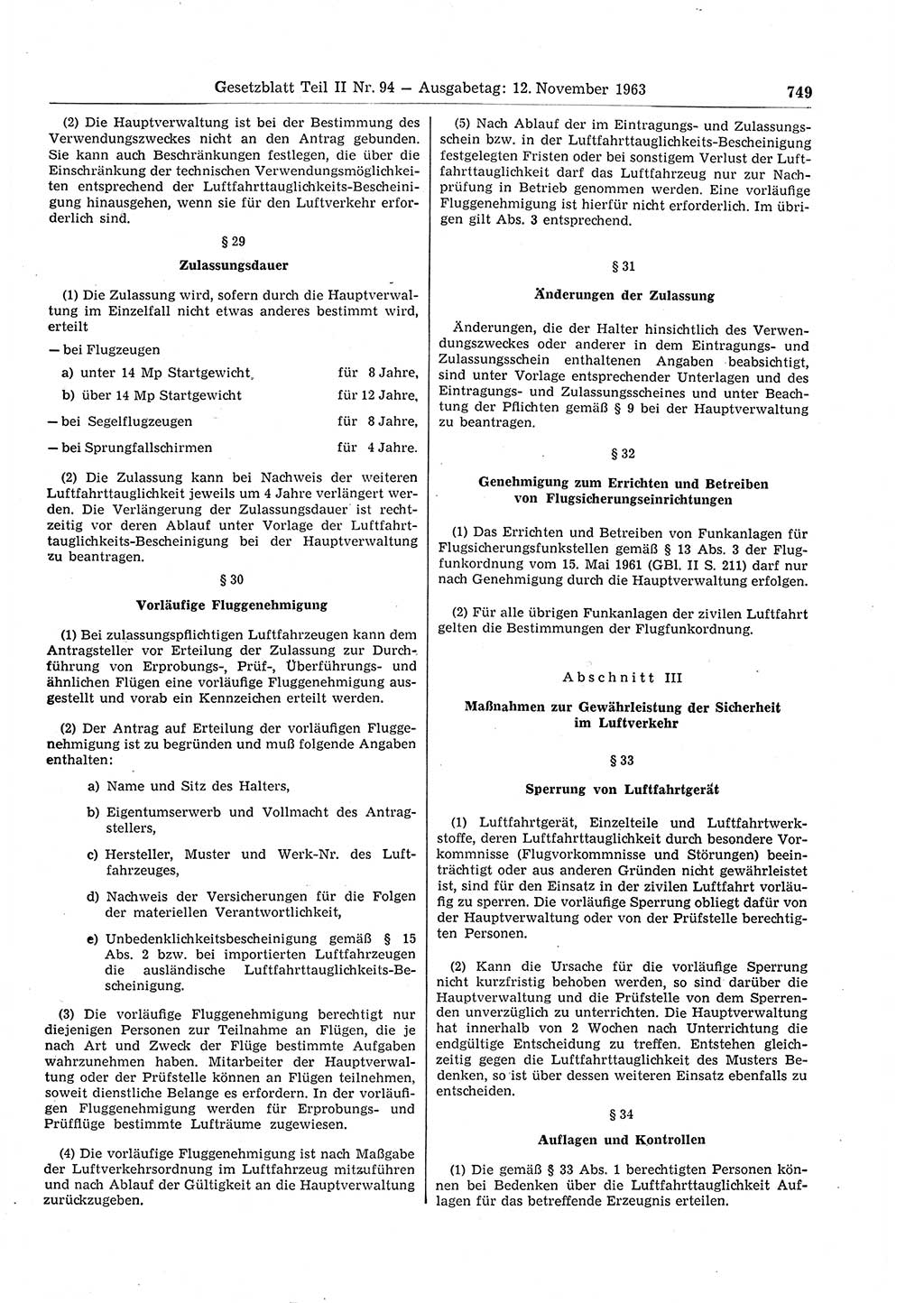 Gesetzblatt (GBl.) der Deutschen Demokratischen Republik (DDR) Teil ⅠⅠ 1963, Seite 749 (GBl. DDR ⅠⅠ 1963, S. 749)
