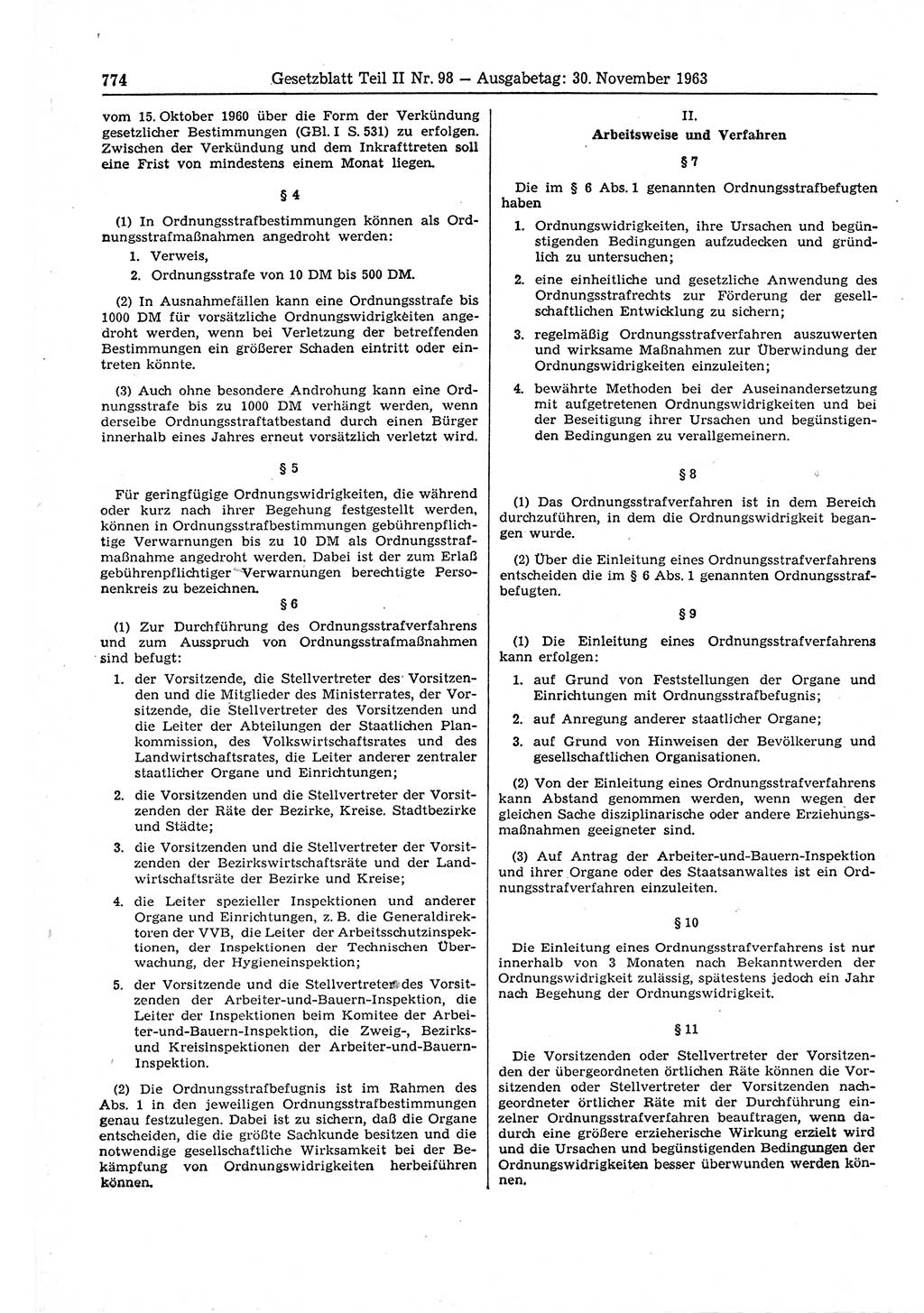 Gesetzblatt (GBl.) der Deutschen Demokratischen Republik (DDR) Teil ⅠⅠ 1963, Seite 774 (GBl. DDR ⅠⅠ 1963, S. 774)