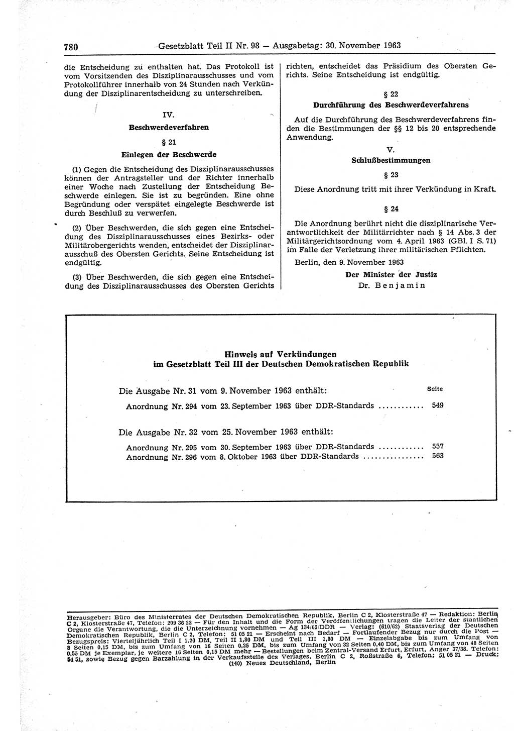 Gesetzblatt (GBl.) der Deutschen Demokratischen Republik (DDR) Teil ⅠⅠ 1963, Seite 780 (GBl. DDR ⅠⅠ 1963, S. 780)