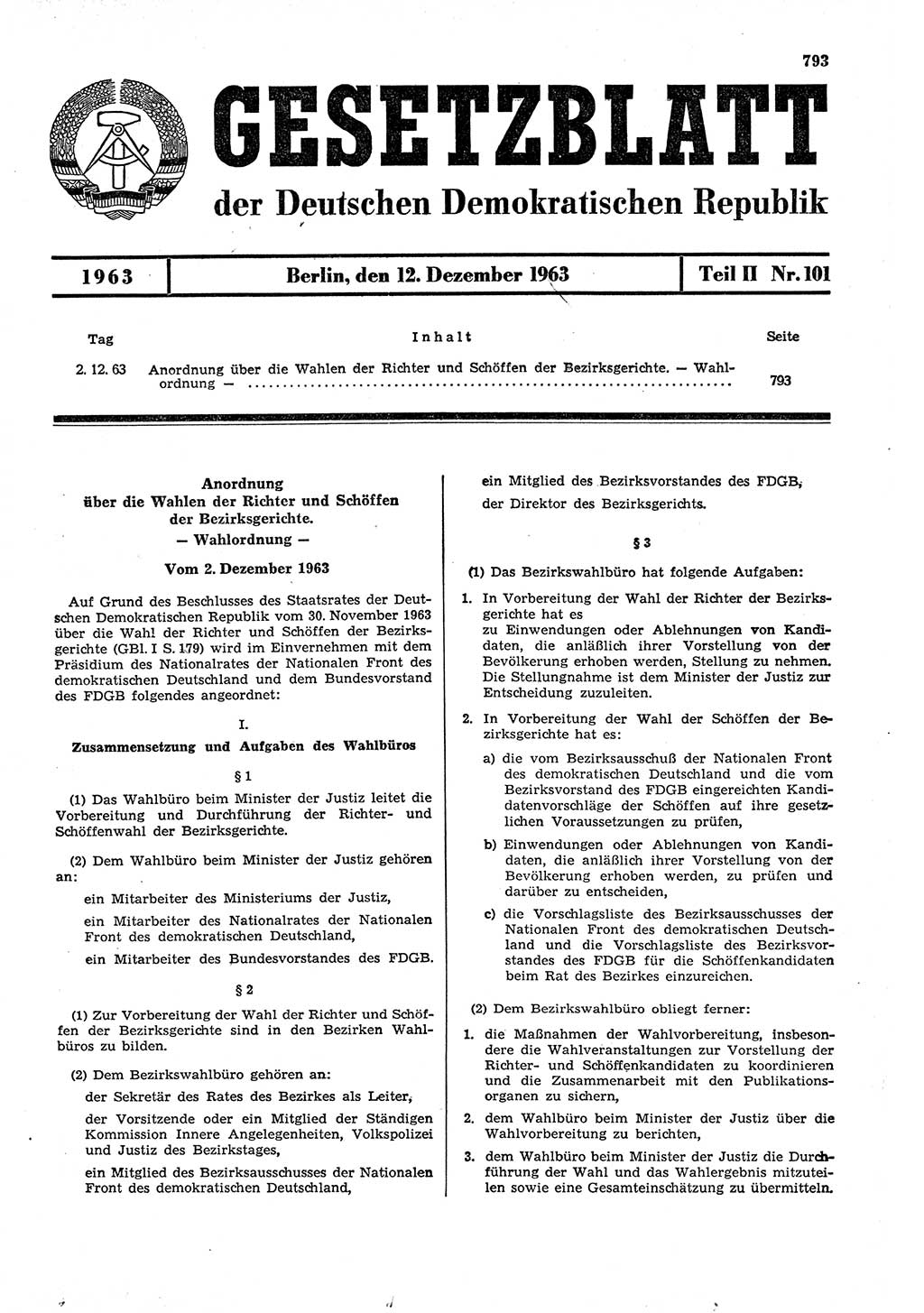 Gesetzblatt (GBl.) der Deutschen Demokratischen Republik (DDR) Teil ⅠⅠ 1963, Seite 793 (GBl. DDR ⅠⅠ 1963, S. 793)