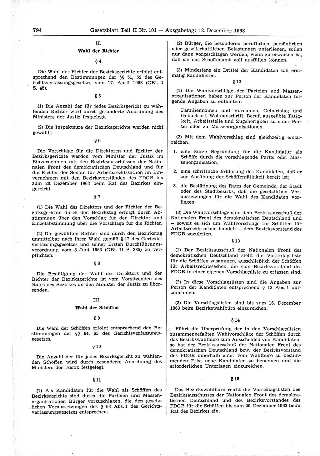 Gesetzblatt (GBl.) der Deutschen Demokratischen Republik (DDR) Teil ⅠⅠ 1963, Seite 794 (GBl. DDR ⅠⅠ 1963, S. 794)
