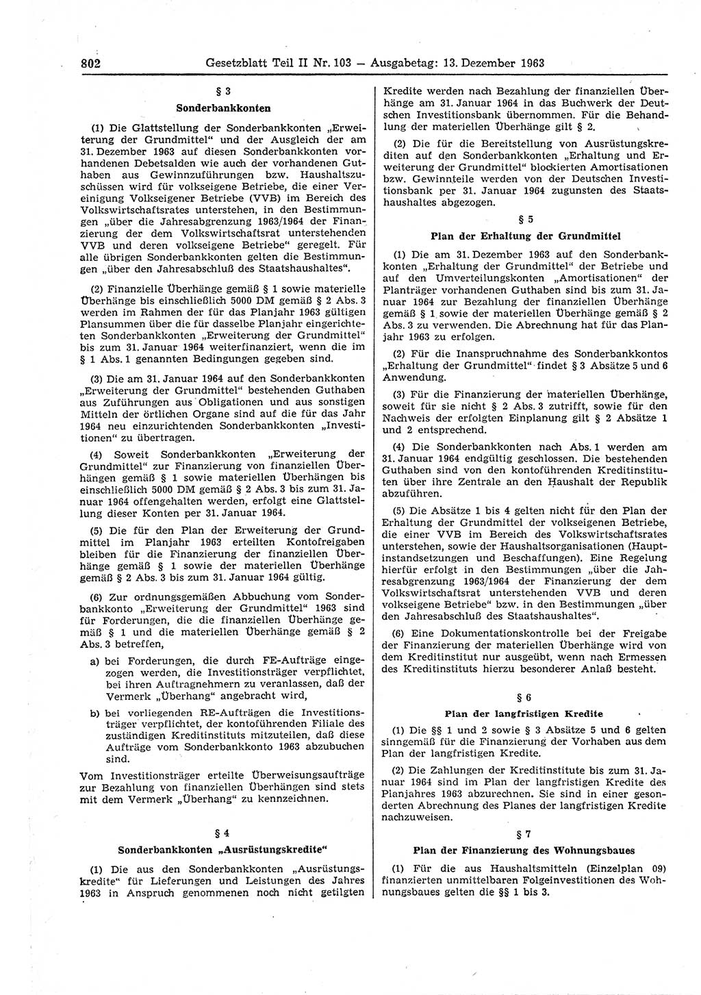 Gesetzblatt (GBl.) der Deutschen Demokratischen Republik (DDR) Teil ⅠⅠ 1963, Seite 802 (GBl. DDR ⅠⅠ 1963, S. 802)