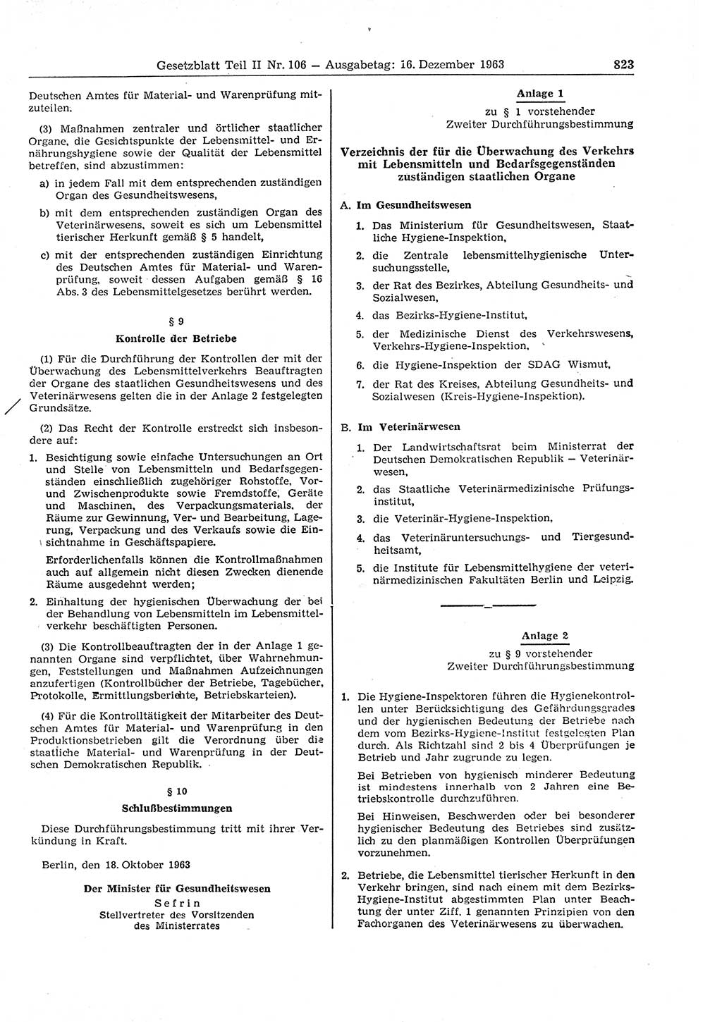 Gesetzblatt (GBl.) der Deutschen Demokratischen Republik (DDR) Teil ⅠⅠ 1963, Seite 823 (GBl. DDR ⅠⅠ 1963, S. 823)