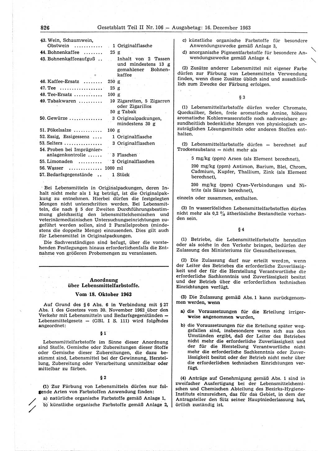 Gesetzblatt (GBl.) der Deutschen Demokratischen Republik (DDR) Teil ⅠⅠ 1963, Seite 826 (GBl. DDR ⅠⅠ 1963, S. 826)