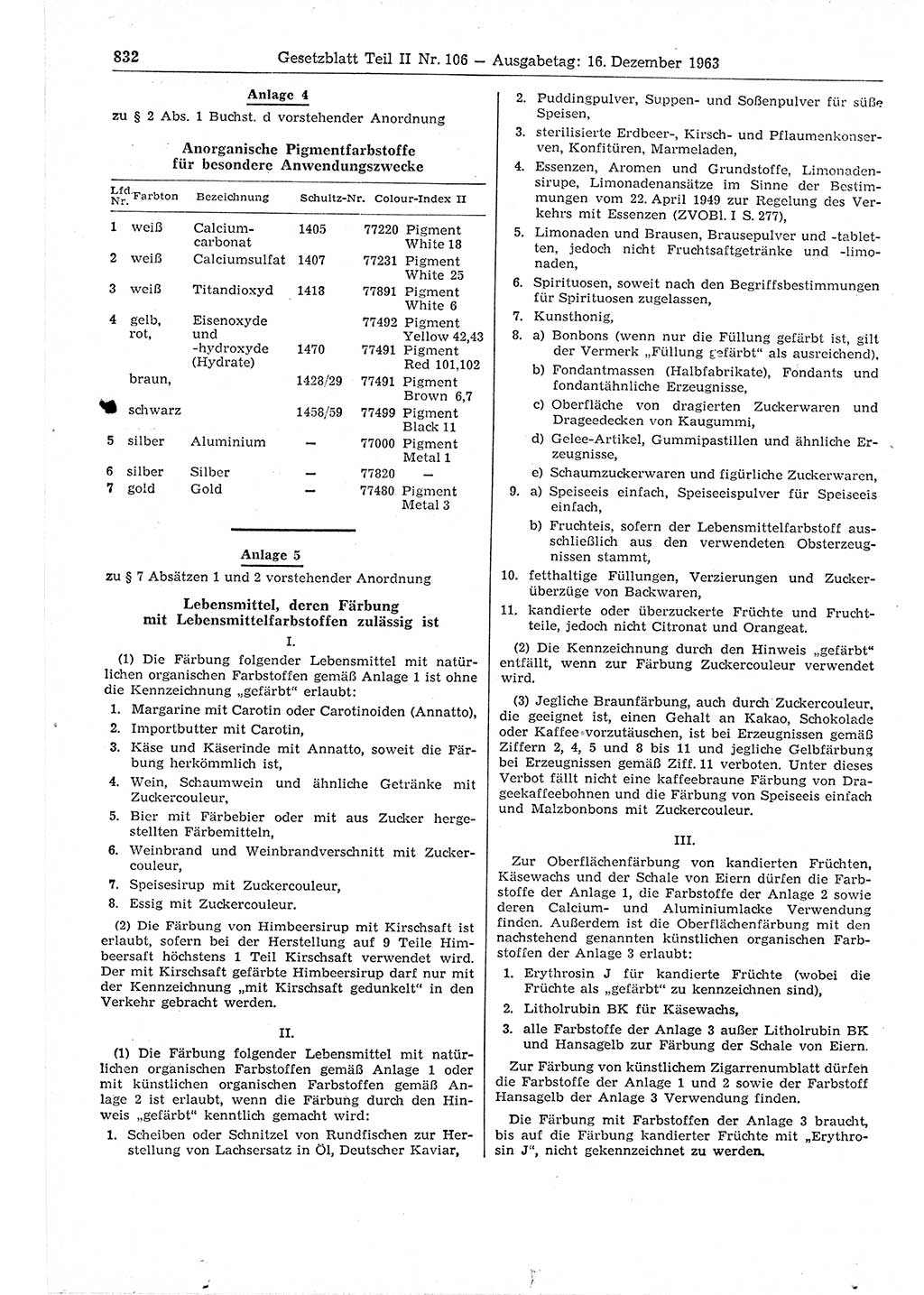 Gesetzblatt (GBl.) der Deutschen Demokratischen Republik (DDR) Teil ⅠⅠ 1963, Seite 832 (GBl. DDR ⅠⅠ 1963, S. 832)