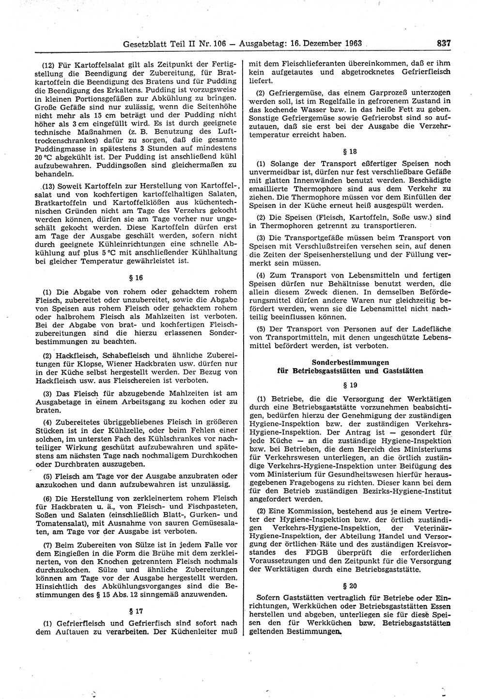 Gesetzblatt (GBl.) der Deutschen Demokratischen Republik (DDR) Teil ⅠⅠ 1963, Seite 837 (GBl. DDR ⅠⅠ 1963, S. 837)
