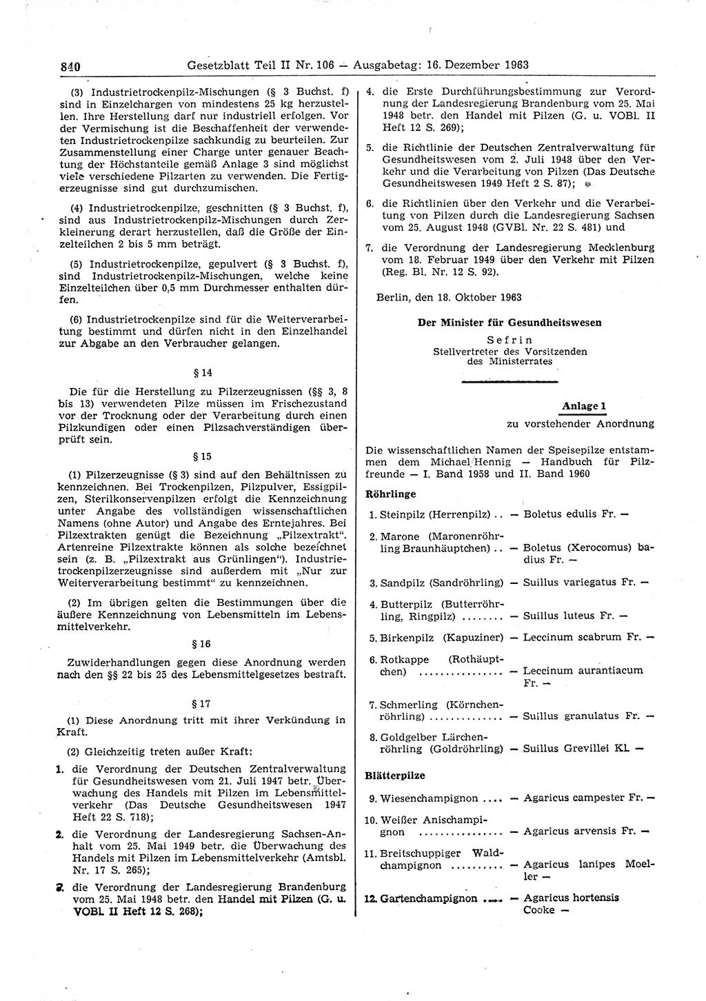 Gesetzblatt (GBl.) der Deutschen Demokratischen Republik (DDR) Teil ⅠⅠ 1963, Seite 840 (GBl. DDR ⅠⅠ 1963, S. 840)