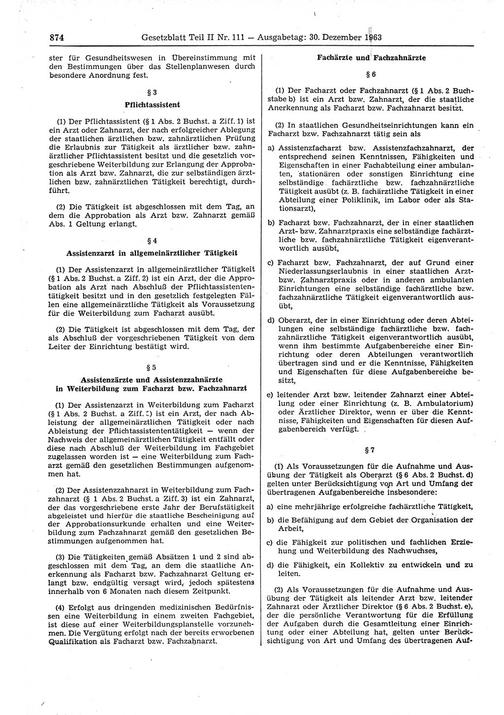 Gesetzblatt (GBl.) der Deutschen Demokratischen Republik (DDR) Teil ⅠⅠ 1963, Seite 874 (GBl. DDR ⅠⅠ 1963, S. 874)