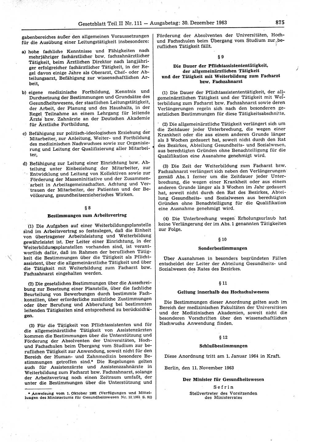 Gesetzblatt (GBl.) der Deutschen Demokratischen Republik (DDR) Teil ⅠⅠ 1963, Seite 875 (GBl. DDR ⅠⅠ 1963, S. 875)