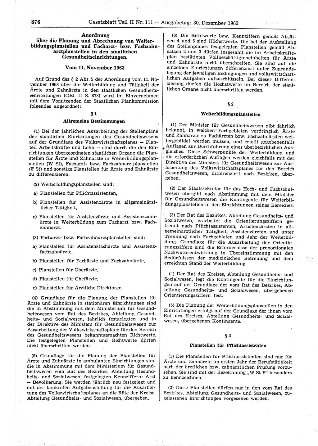 Gesetzblatt (GBl.) der Deutschen Demokratischen Republik (DDR) Teil ⅠⅠ 1963, Seite 876 (GBl. DDR ⅠⅠ 1963, S. 876)