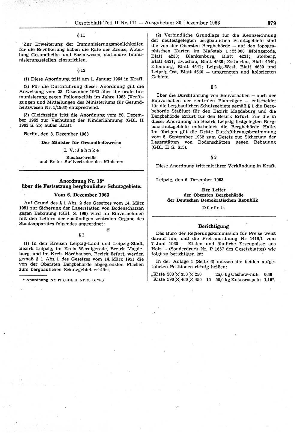 Gesetzblatt (GBl.) der Deutschen Demokratischen Republik (DDR) Teil ⅠⅠ 1963, Seite 879 (GBl. DDR ⅠⅠ 1963, S. 879)