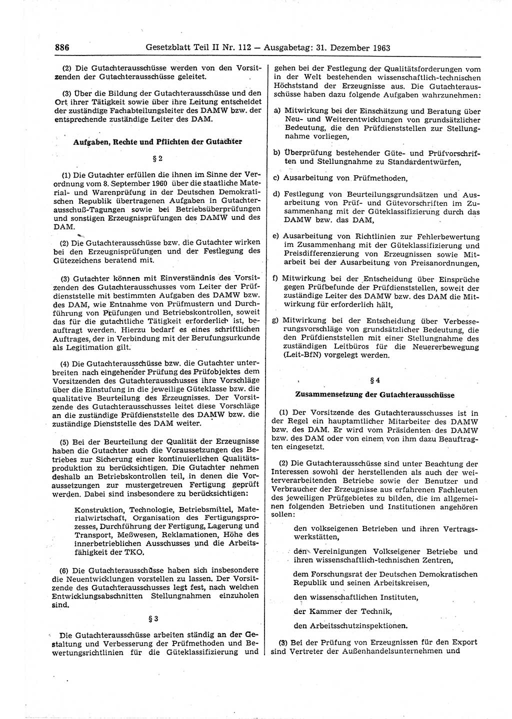 Gesetzblatt (GBl.) der Deutschen Demokratischen Republik (DDR) Teil ⅠⅠ 1963, Seite 886 (GBl. DDR ⅠⅠ 1963, S. 886)