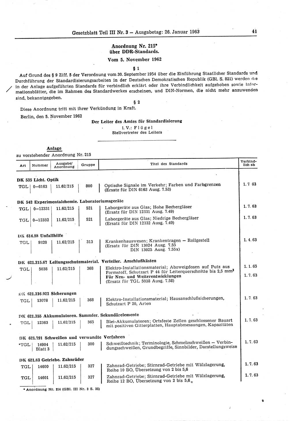 Gesetzblatt (GBl.) der Deutschen Demokratischen Republik (DDR) Teil ⅠⅠⅠ 1963, Seite 41 (GBl. DDR ⅠⅠⅠ 1963, S. 41)