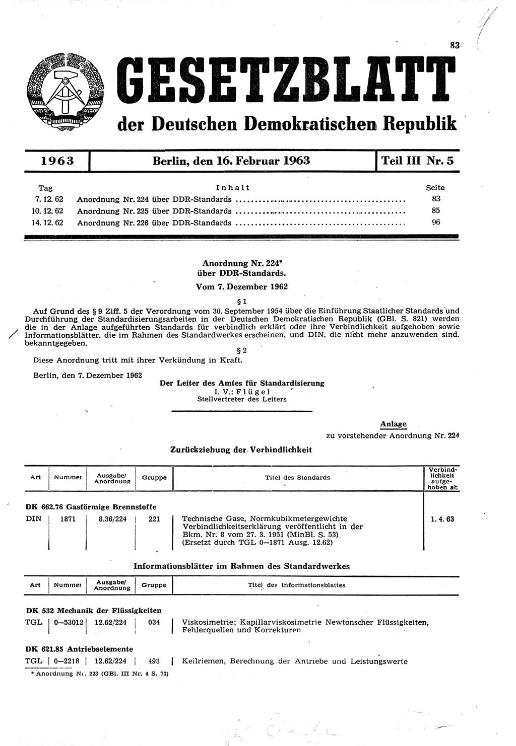 Gesetzblatt (GBl.) der Deutschen Demokratischen Republik (DDR) Teil ⅠⅠⅠ 1963, Seite 83 (GBl. DDR ⅠⅠⅠ 1963, S. 83)