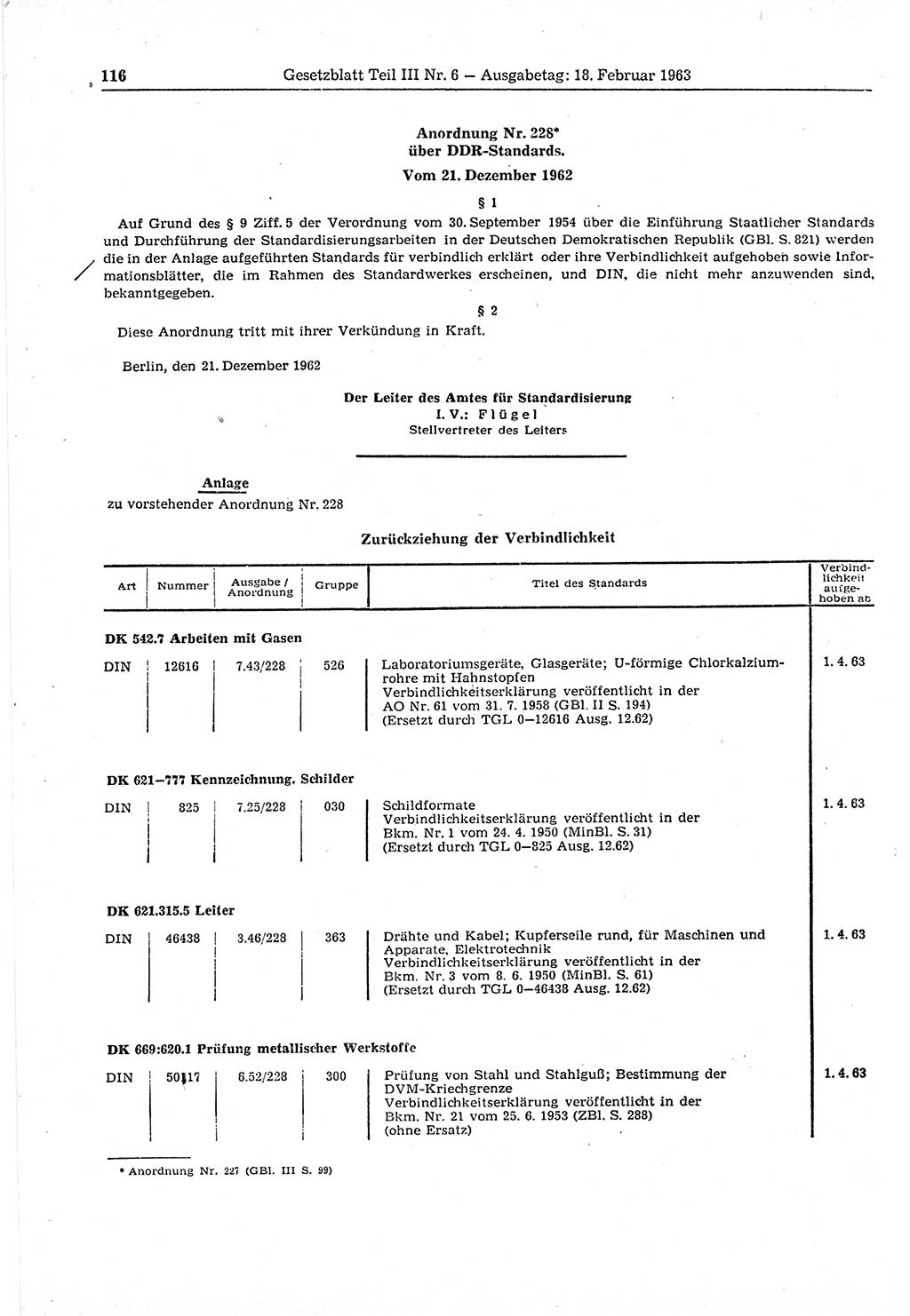 Gesetzblatt (GBl.) der Deutschen Demokratischen Republik (DDR) Teil ⅠⅠⅠ 1963, Seite 116 (GBl. DDR ⅠⅠⅠ 1963, S. 116)