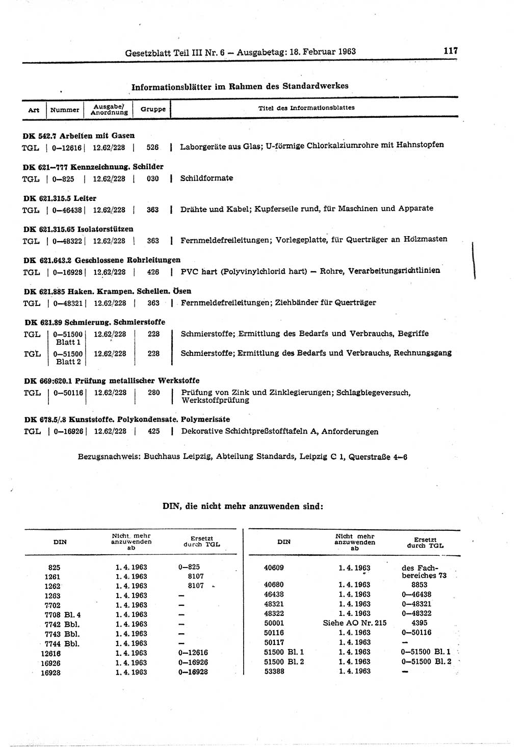 Gesetzblatt (GBl.) der Deutschen Demokratischen Republik (DDR) Teil ⅠⅠⅠ 1963, Seite 117 (GBl. DDR ⅠⅠⅠ 1963, S. 117)