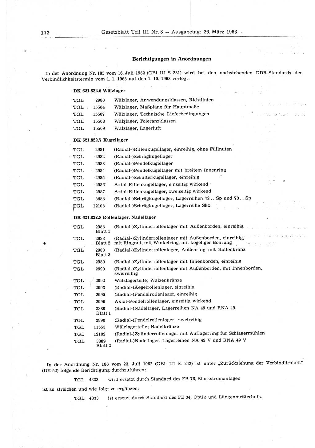 Gesetzblatt (GBl.) der Deutschen Demokratischen Republik (DDR) Teil ⅠⅠⅠ 1963, Seite 172 (GBl. DDR ⅠⅠⅠ 1963, S. 172)