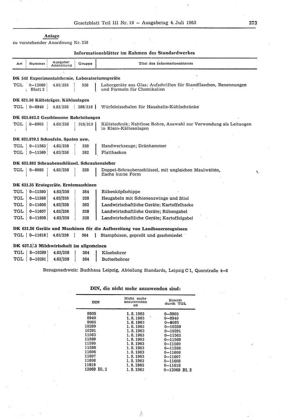 Gesetzblatt (GBl.) der Deutschen Demokratischen Republik (DDR) Teil ⅠⅠⅠ 1963, Seite 373 (GBl. DDR ⅠⅠⅠ 1963, S. 373)