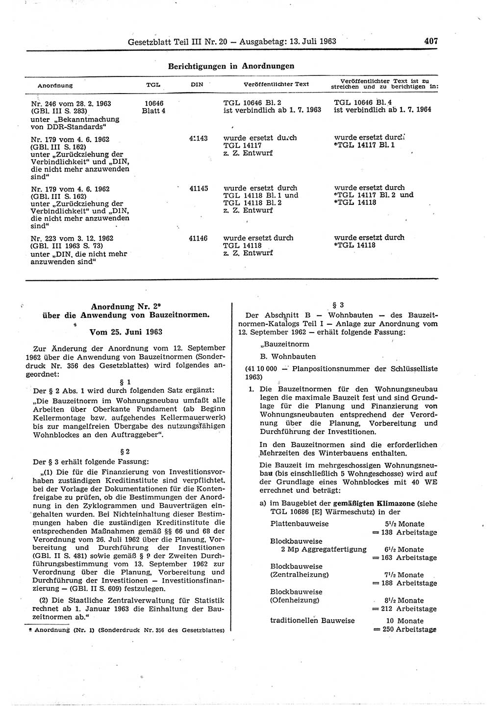 Gesetzblatt (GBl.) der Deutschen Demokratischen Republik (DDR) Teil ⅠⅠⅠ 1963, Seite 407 (GBl. DDR ⅠⅠⅠ 1963, S. 407)
