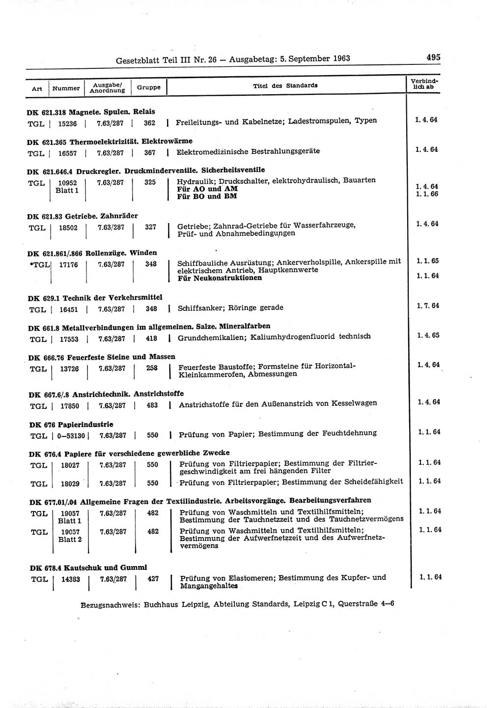 Gesetzblatt (GBl.) der Deutschen Demokratischen Republik (DDR) Teil ⅠⅠⅠ 1963, Seite 495 (GBl. DDR ⅠⅠⅠ 1963, S. 495)