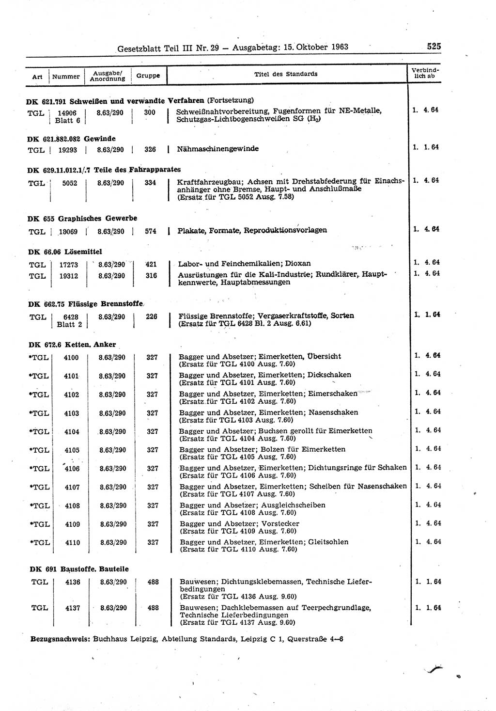 Gesetzblatt (GBl.) der Deutschen Demokratischen Republik (DDR) Teil ⅠⅠⅠ 1963, Seite 525 (GBl. DDR ⅠⅠⅠ 1963, S. 525)