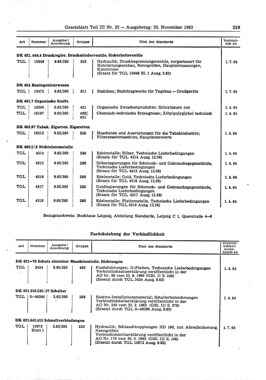 Gesetzblatt (GBl.) der Deutschen Demokratischen Republik (DDR) Teil ⅠⅠⅠ 1963, Seite 559 (GBl. DDR ⅠⅠⅠ 1963, S. 559)