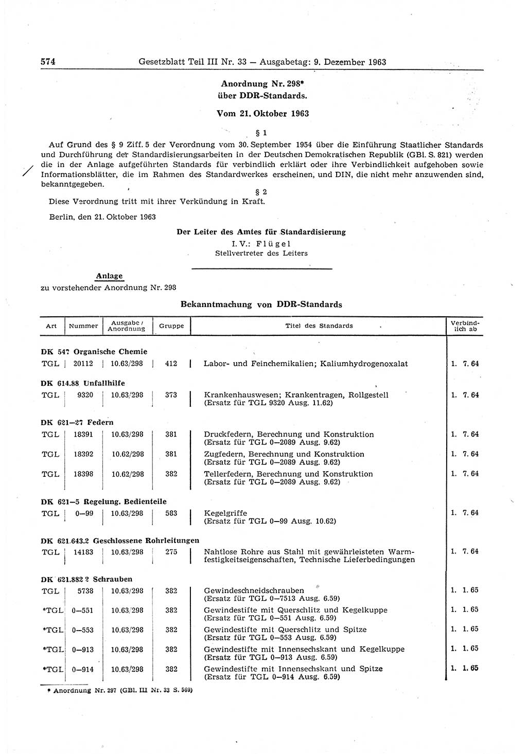 Gesetzblatt (GBl.) der Deutschen Demokratischen Republik (DDR) Teil ⅠⅠⅠ 1963, Seite 574 (GBl. DDR ⅠⅠⅠ 1963, S. 574)