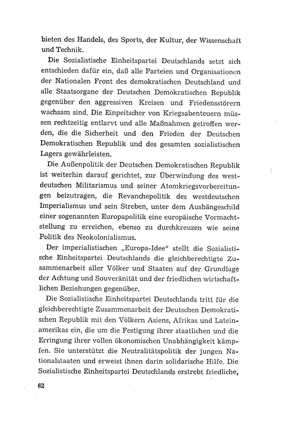 Programm der Sozialistischen Einheitspartei Deutschlands (SED) [Deutsche Demokratische Republik (DDR)] 1963, Seite 62 (Progr. SED DDR 1963, S. 62)