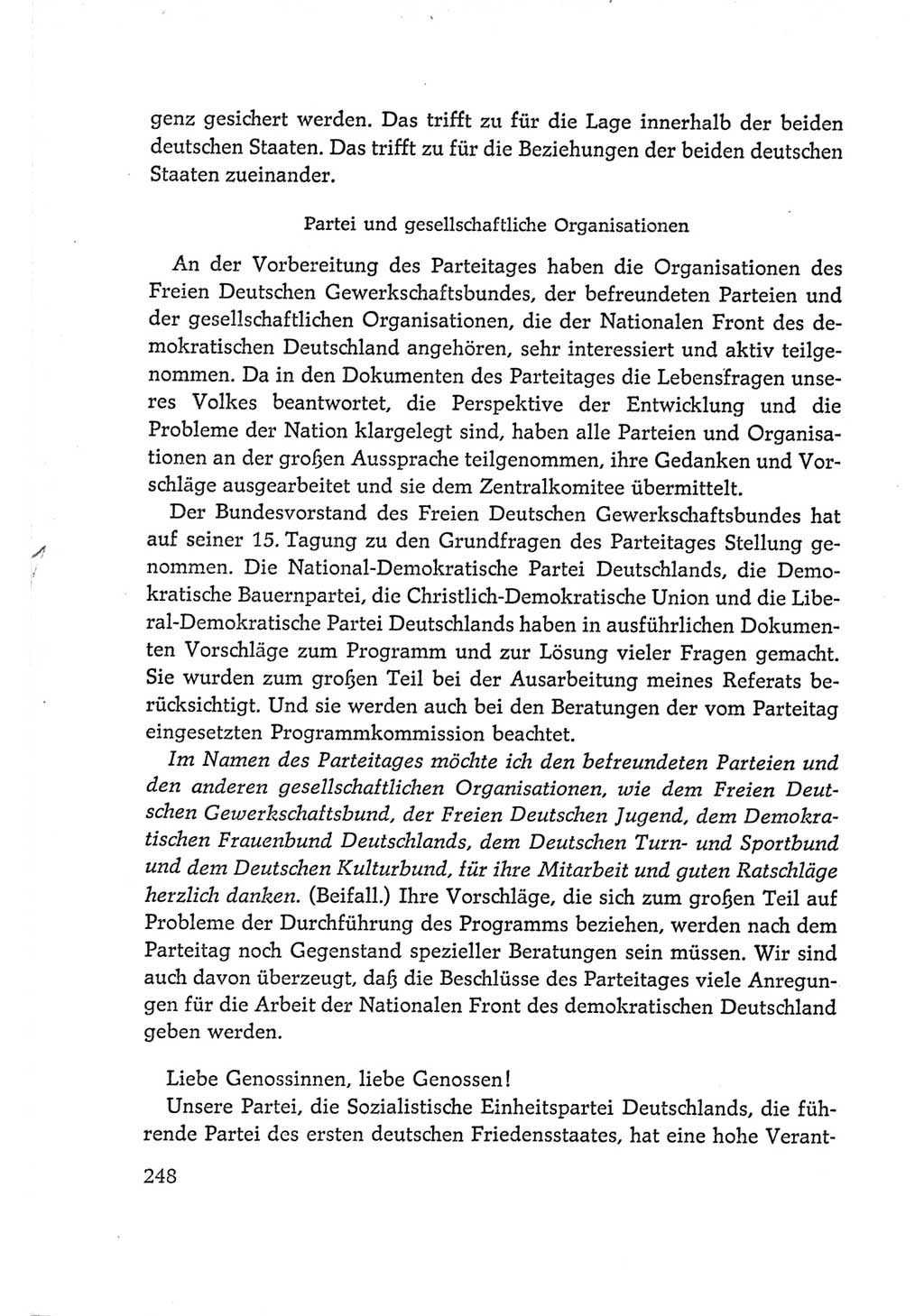 Protokoll der Verhandlungen des Ⅵ. Parteitages der Sozialistischen Einheitspartei Deutschlands (SED) [Deutsche Demokratische Republik (DDR)] 1963, Band Ⅰ, Seite 248 (Prot. Verh. Ⅵ. PT SED DDR 1963, Bd. Ⅰ, S. 248)