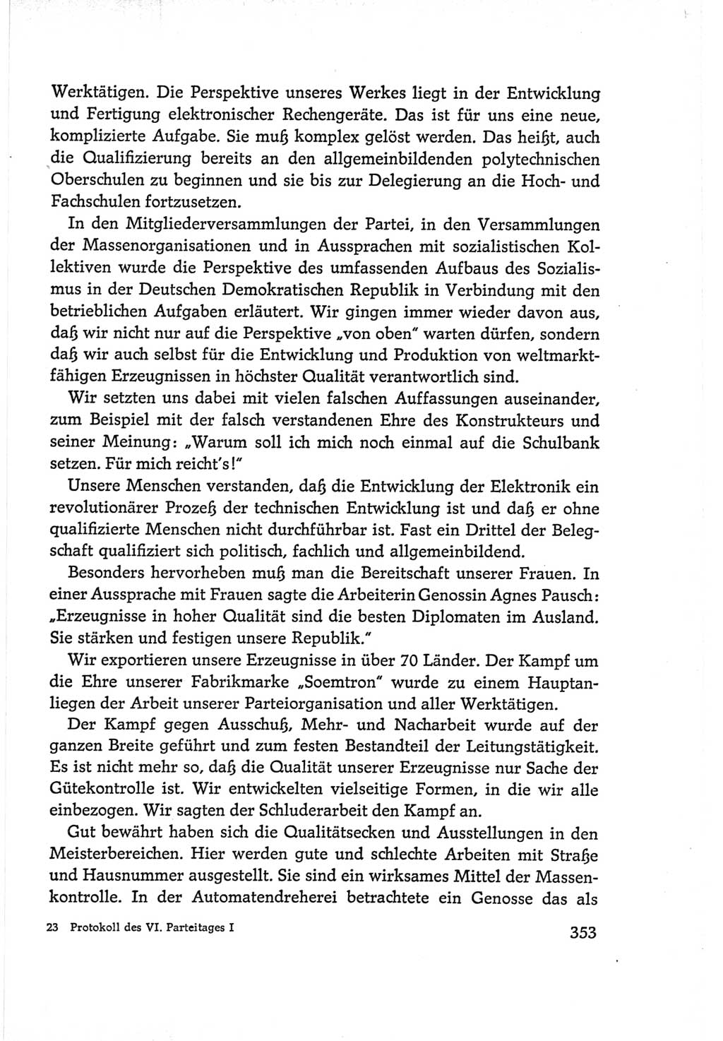 Protokoll der Verhandlungen des Ⅵ. Parteitages der Sozialistischen Einheitspartei Deutschlands (SED) [Deutsche Demokratische Republik (DDR)] 1963, Band Ⅰ, Seite 353 (Prot. Verh. Ⅵ. PT SED DDR 1963, Bd. Ⅰ, S. 353)