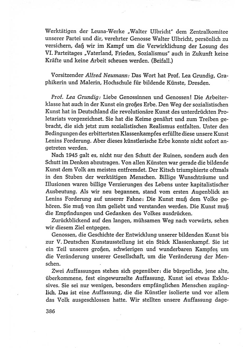 Protokoll der Verhandlungen des Ⅵ. Parteitages der Sozialistischen Einheitspartei Deutschlands (SED) [Deutsche Demokratische Republik (DDR)] 1963, Band Ⅰ, Seite 386 (Prot. Verh. Ⅵ. PT SED DDR 1963, Bd. Ⅰ, S. 386)