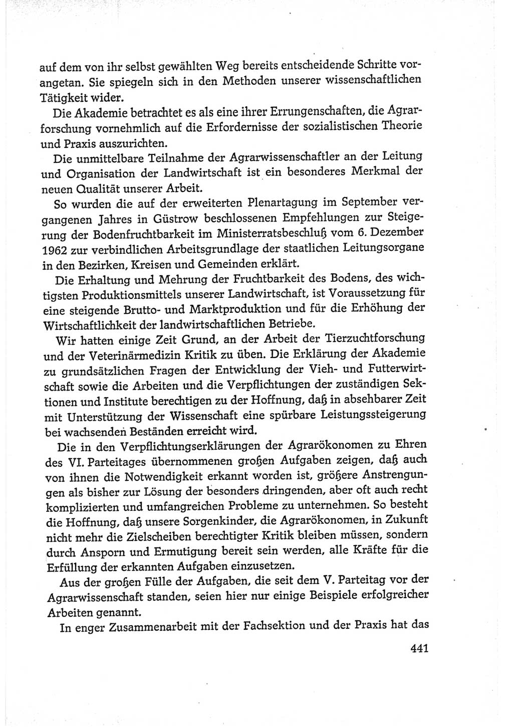 Protokoll der Verhandlungen des Ⅵ. Parteitages der Sozialistischen Einheitspartei Deutschlands (SED) [Deutsche Demokratische Republik (DDR)] 1963, Band Ⅰ, Seite 441 (Prot. Verh. Ⅵ. PT SED DDR 1963, Bd. Ⅰ, S. 441)