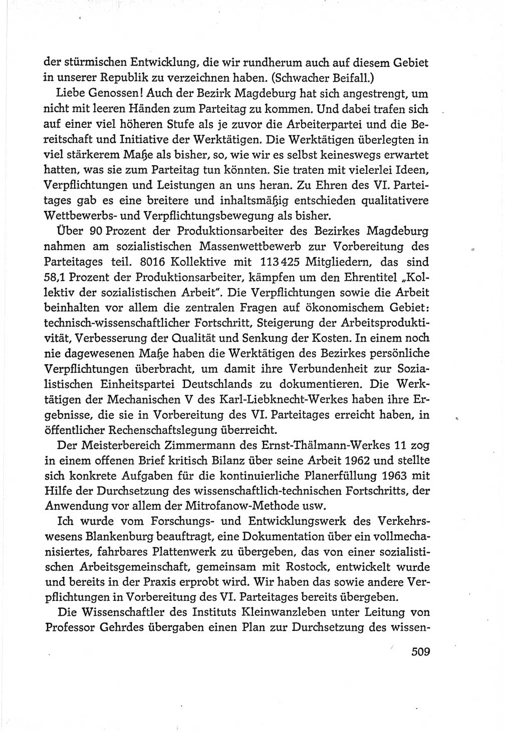 Protokoll der Verhandlungen des Ⅵ. Parteitages der Sozialistischen Einheitspartei Deutschlands (SED) [Deutsche Demokratische Republik (DDR)] 1963, Band Ⅰ, Seite 509 (Prot. Verh. Ⅵ. PT SED DDR 1963, Bd. Ⅰ, S. 509)