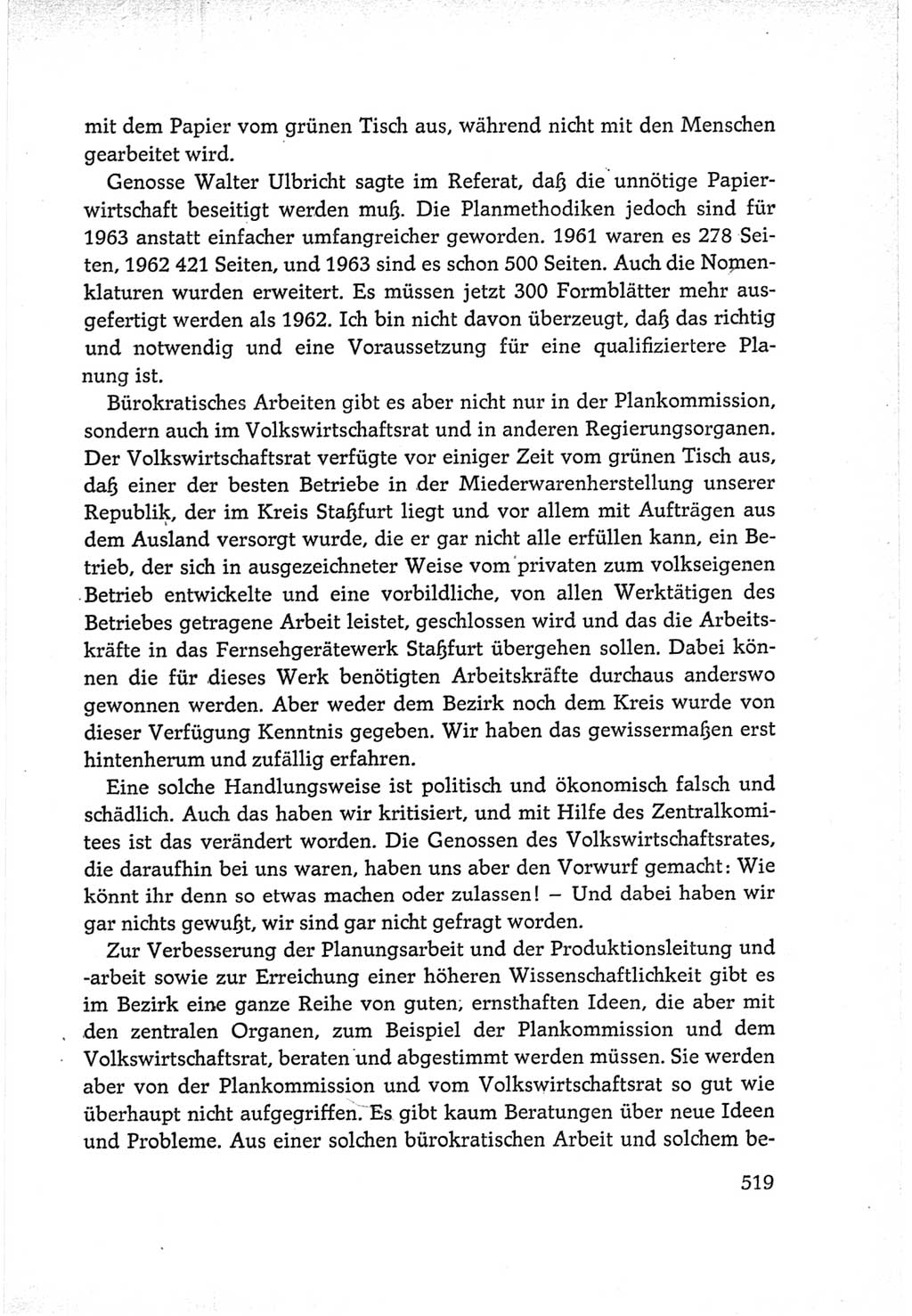 Protokoll der Verhandlungen des Ⅵ. Parteitages der Sozialistischen Einheitspartei Deutschlands (SED) [Deutsche Demokratische Republik (DDR)] 1963, Band Ⅰ, Seite 519 (Prot. Verh. Ⅵ. PT SED DDR 1963, Bd. Ⅰ, S. 519)