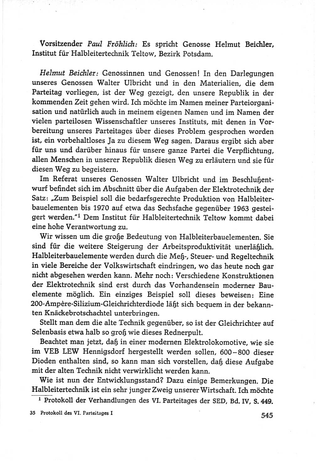 Protokoll der Verhandlungen des Ⅵ. Parteitages der Sozialistischen Einheitspartei Deutschlands (SED) [Deutsche Demokratische Republik (DDR)] 1963, Band Ⅰ, Seite 545 (Prot. Verh. Ⅵ. PT SED DDR 1963, Bd. Ⅰ, S. 545)