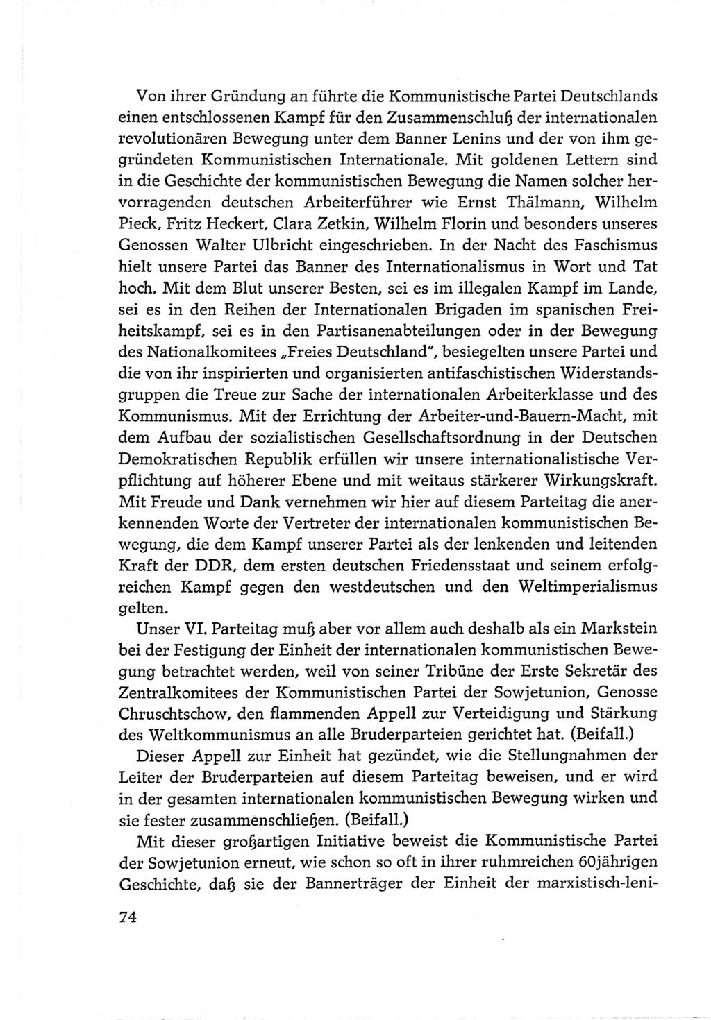 Protokoll der Verhandlungen des Ⅵ. Parteitages der Sozialistischen Einheitspartei Deutschlands (SED) [Deutsche Demokratische Republik (DDR)] 1963, Band Ⅱ, Seite 74 (Prot. Verh. Ⅵ. PT SED DDR 1963, Bd. Ⅱ, S. 74)