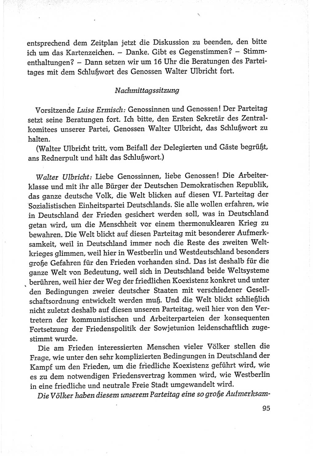 Protokoll der Verhandlungen des Ⅵ. Parteitages der Sozialistischen Einheitspartei Deutschlands (SED) [Deutsche Demokratische Republik (DDR)] 1963, Band Ⅱ, Seite 95 (Prot. Verh. Ⅵ. PT SED DDR 1963, Bd. Ⅱ, S. 95)