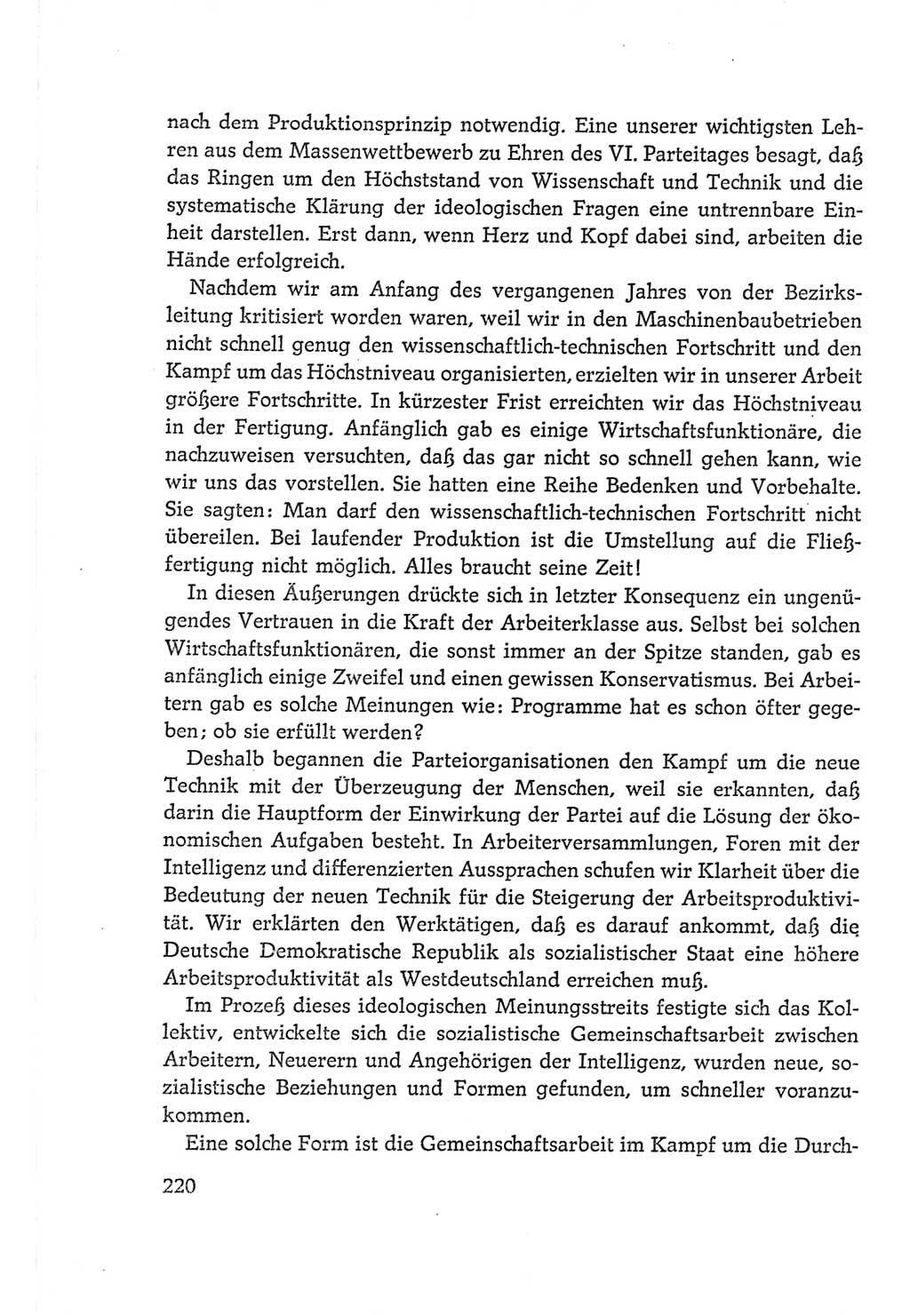 Protokoll der Verhandlungen des Ⅵ. Parteitages der Sozialistischen Einheitspartei Deutschlands (SED) [Deutsche Demokratische Republik (DDR)] 1963, Band Ⅱ, Seite 220 (Prot. Verh. Ⅵ. PT SED DDR 1963, Bd. Ⅱ, S. 220)