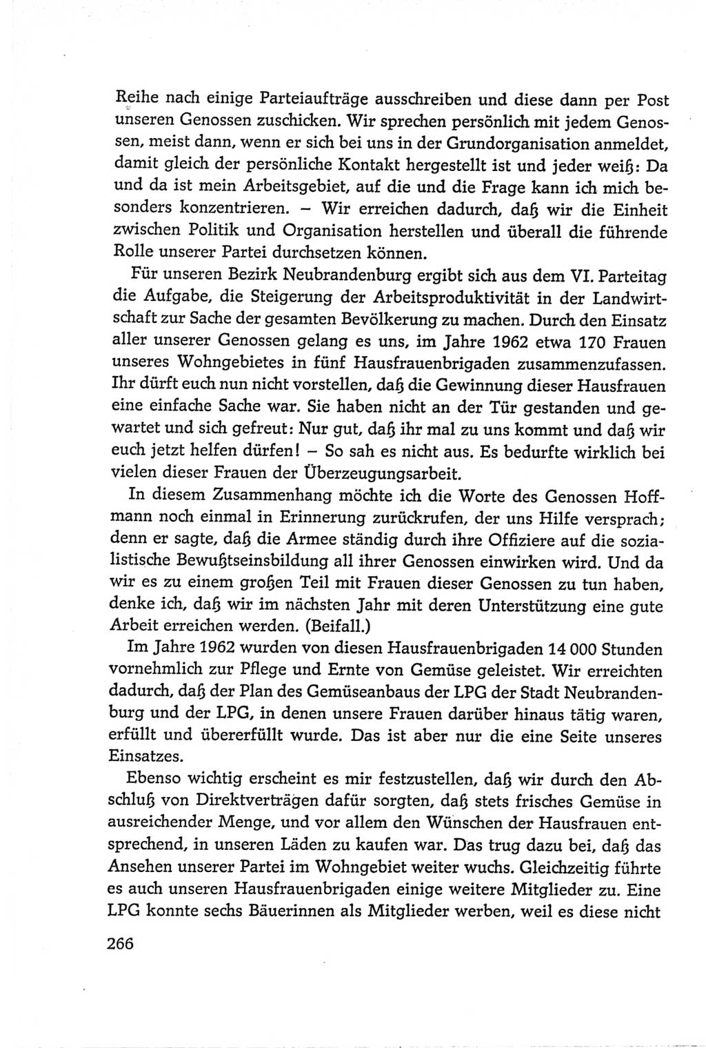 Protokoll der Verhandlungen des Ⅵ. Parteitages der Sozialistischen Einheitspartei Deutschlands (SED) [Deutsche Demokratische Republik (DDR)] 1963, Band Ⅱ, Seite 266 (Prot. Verh. Ⅵ. PT SED DDR 1963, Bd. Ⅱ, S. 266)