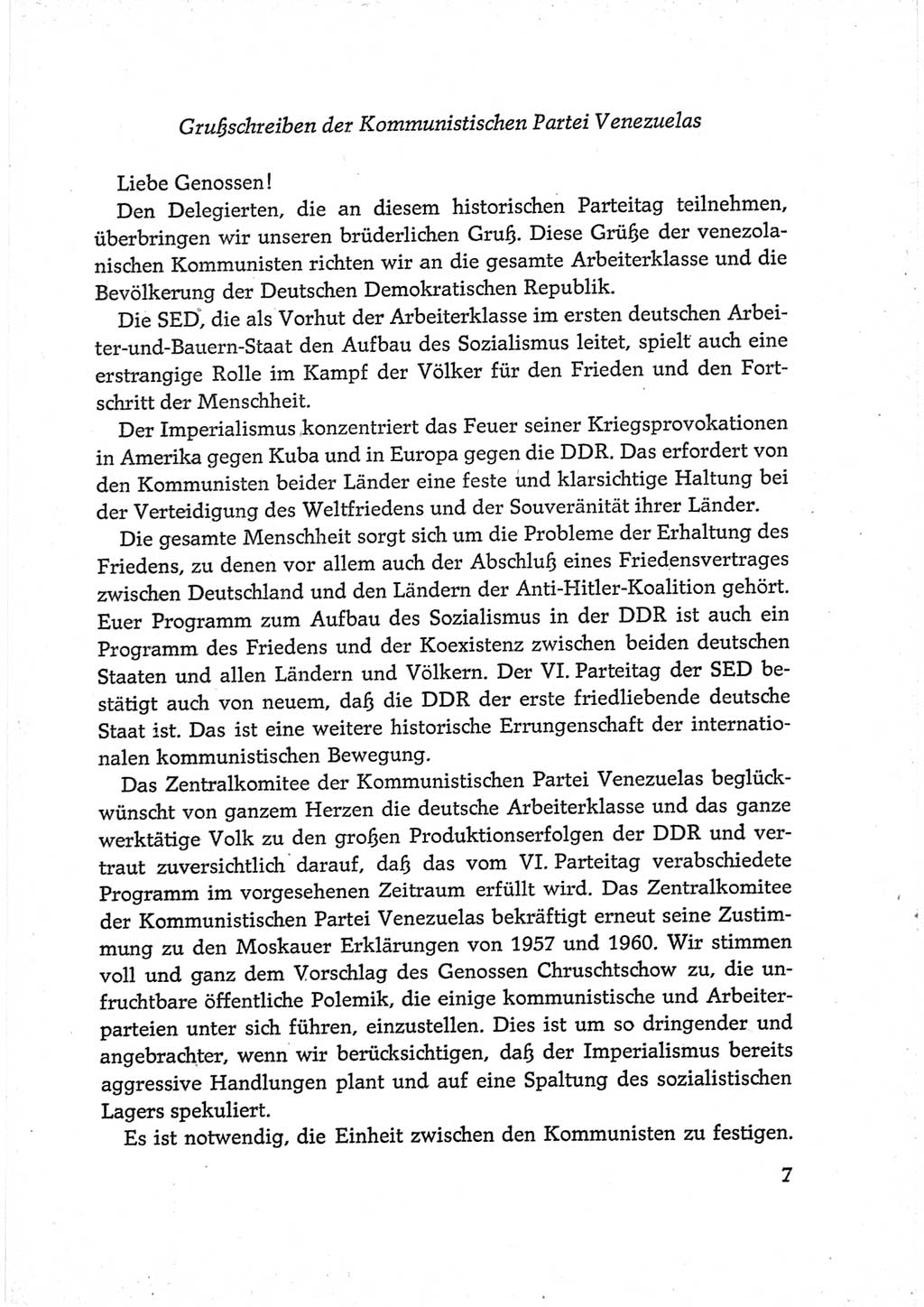 Protokoll der Verhandlungen des Ⅵ. Parteitages der Sozialistischen Einheitspartei Deutschlands (SED) [Deutsche Demokratische Republik (DDR)] 1963, Band Ⅲ, Seite 7 (Prot. Verh. Ⅵ. PT SED DDR 1963, Bd. Ⅲ, S. 7)