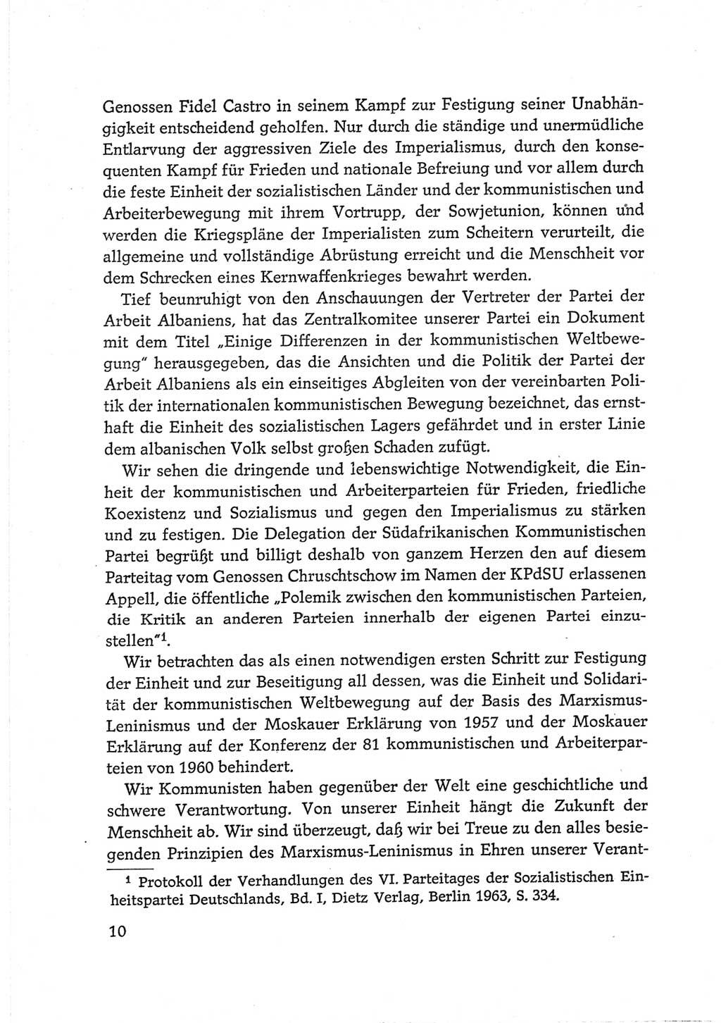 Protokoll der Verhandlungen des Ⅵ. Parteitages der Sozialistischen Einheitspartei Deutschlands (SED) [Deutsche Demokratische Republik (DDR)] 1963, Band Ⅲ, Seite 10 (Prot. Verh. Ⅵ. PT SED DDR 1963, Bd. Ⅲ, S. 10)