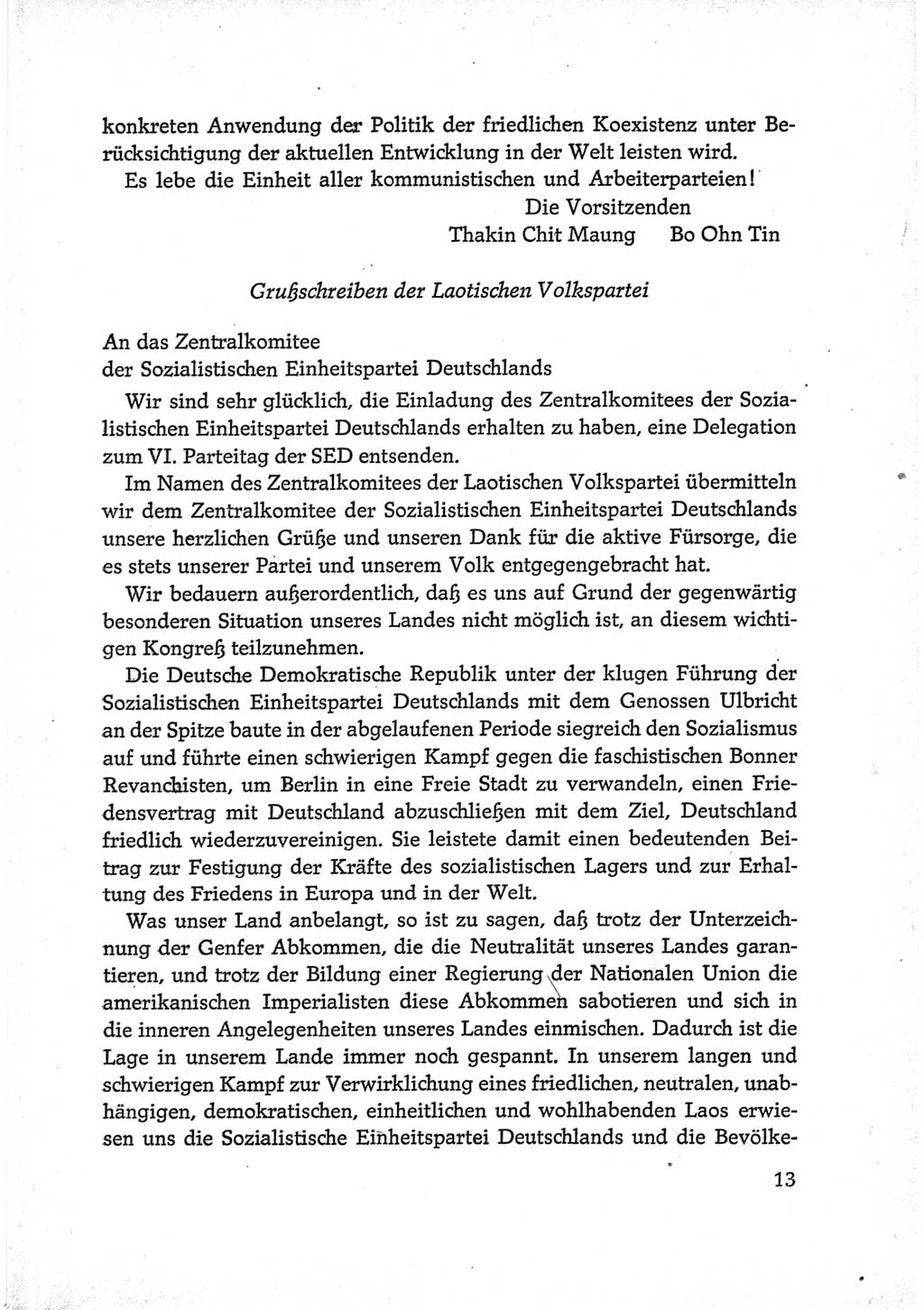 Protokoll der Verhandlungen des Ⅵ. Parteitages der Sozialistischen Einheitspartei Deutschlands (SED) [Deutsche Demokratische Republik (DDR)] 1963, Band Ⅲ, Seite 13 (Prot. Verh. Ⅵ. PT SED DDR 1963, Bd. Ⅲ, S. 13)