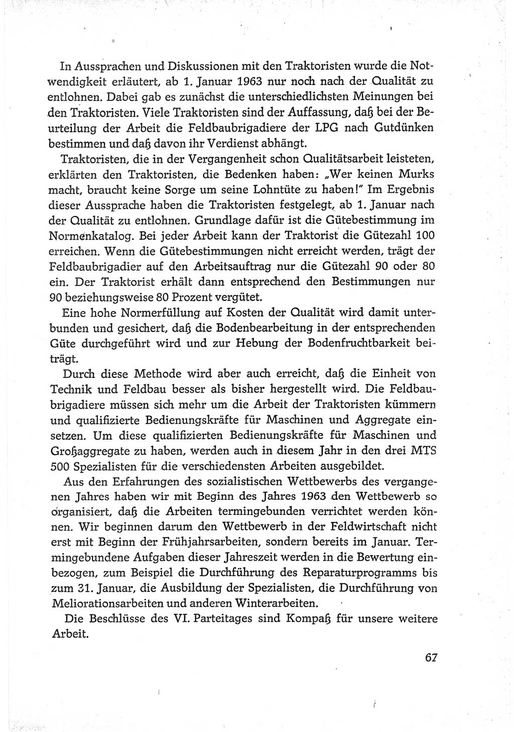 Protokoll der Verhandlungen des Ⅵ. Parteitages der Sozialistischen Einheitspartei Deutschlands (SED) [Deutsche Demokratische Republik (DDR)] 1963, Band Ⅲ, Seite 67 (Prot. Verh. Ⅵ. PT SED DDR 1963, Bd. Ⅲ, S. 67)