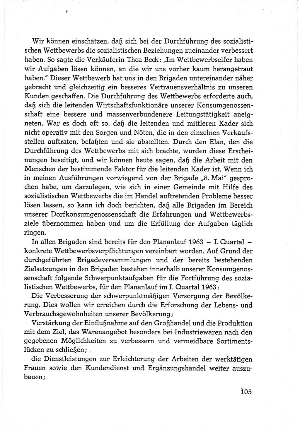 Protokoll der Verhandlungen des Ⅵ. Parteitages der Sozialistischen Einheitspartei Deutschlands (SED) [Deutsche Demokratische Republik (DDR)] 1963, Band Ⅲ, Seite 105 (Prot. Verh. Ⅵ. PT SED DDR 1963, Bd. Ⅲ, S. 105)
