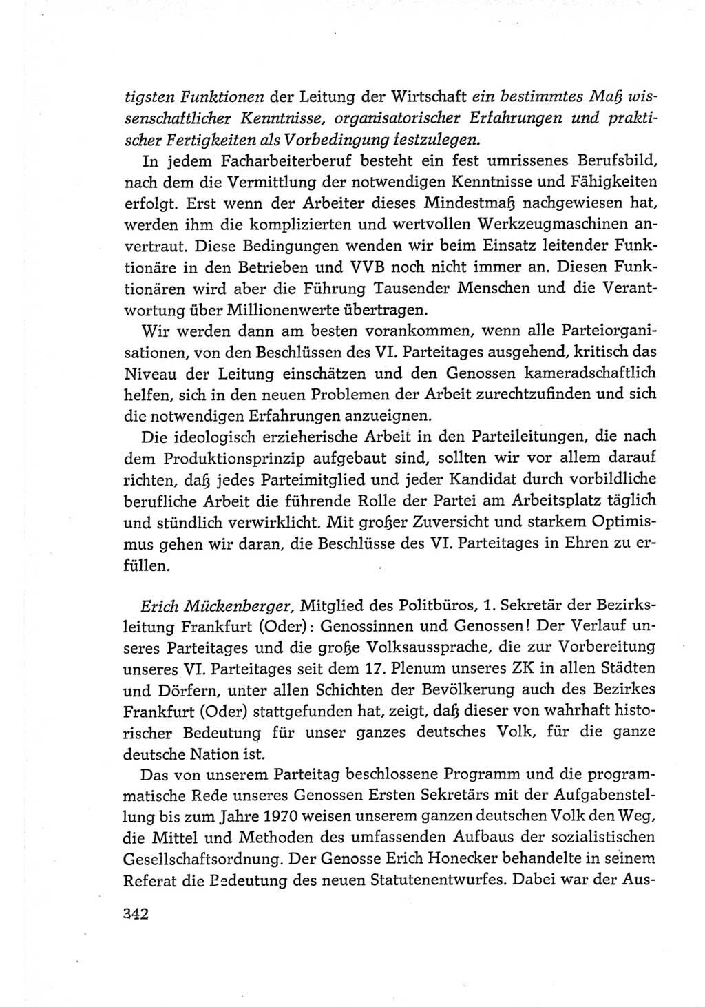 Protokoll der Verhandlungen des Ⅵ. Parteitages der Sozialistischen Einheitspartei Deutschlands (SED) [Deutsche Demokratische Republik (DDR)] 1963, Band Ⅲ, Seite 342 (Prot. Verh. Ⅵ. PT SED DDR 1963, Bd. Ⅲ, S. 342)