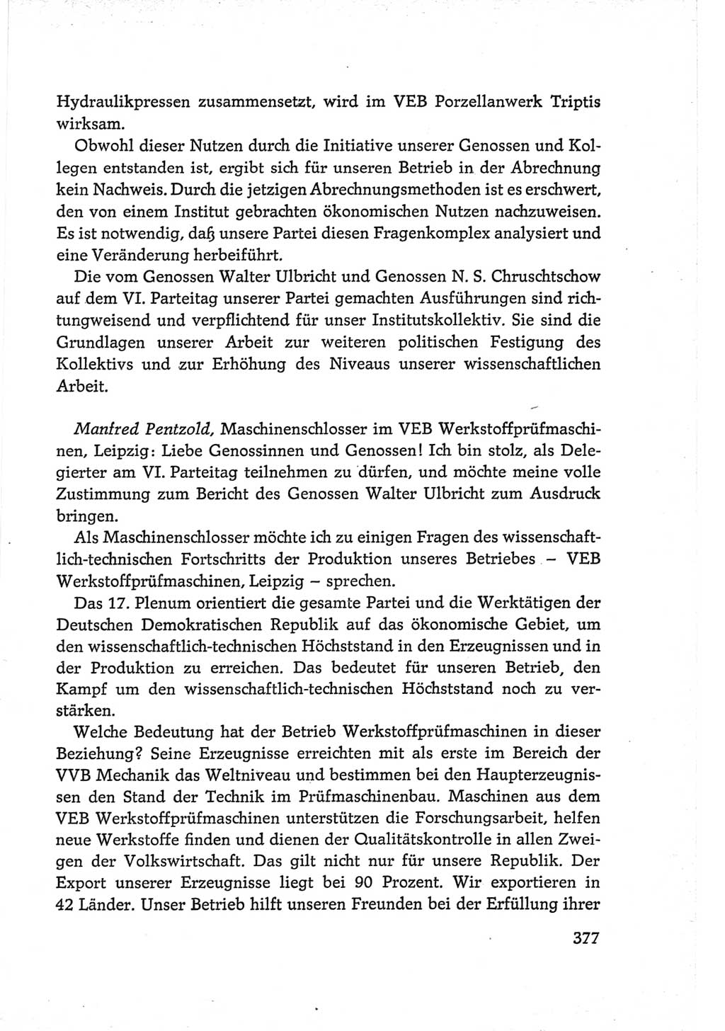 Protokoll der Verhandlungen des Ⅵ. Parteitages der Sozialistischen Einheitspartei Deutschlands (SED) [Deutsche Demokratische Republik (DDR)] 1963, Band Ⅲ, Seite 377 (Prot. Verh. Ⅵ. PT SED DDR 1963, Bd. Ⅲ, S. 377)