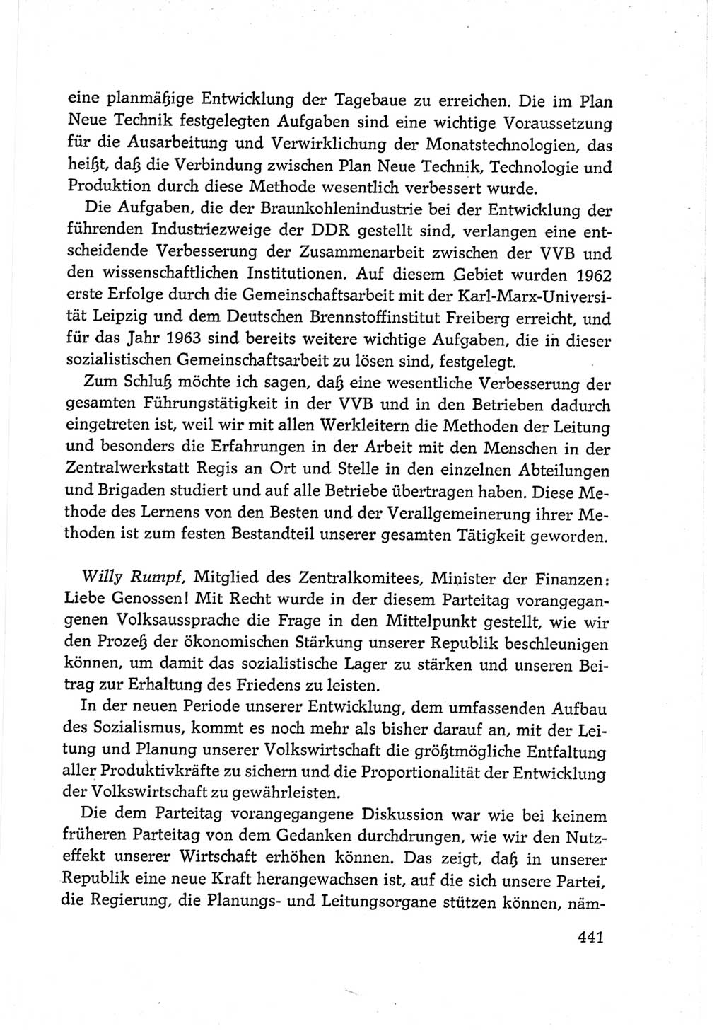 Protokoll der Verhandlungen des Ⅵ. Parteitages der Sozialistischen Einheitspartei Deutschlands (SED) [Deutsche Demokratische Republik (DDR)] 1963, Band Ⅲ, Seite 441 (Prot. Verh. Ⅵ. PT SED DDR 1963, Bd. Ⅲ, S. 441)