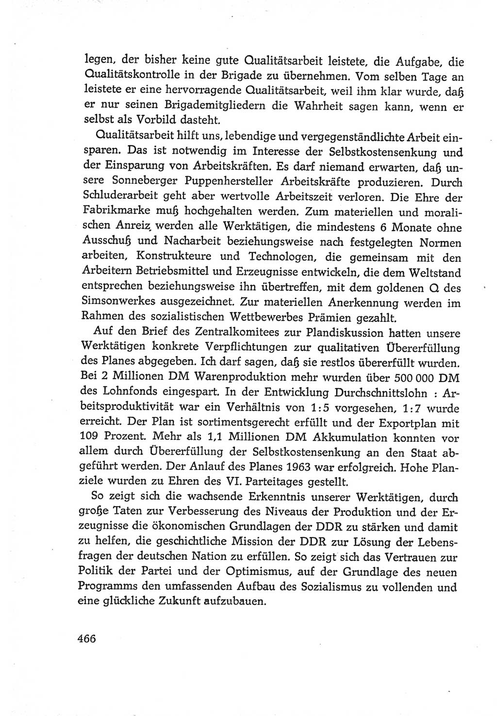 Protokoll der Verhandlungen des Ⅵ. Parteitages der Sozialistischen Einheitspartei Deutschlands (SED) [Deutsche Demokratische Republik (DDR)] 1963, Band Ⅲ, Seite 466 (Prot. Verh. Ⅵ. PT SED DDR 1963, Bd. Ⅲ, S. 466)